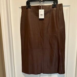 Lafayette 148 NWT Russet Brown Lambskin Leather Skirt Size 16